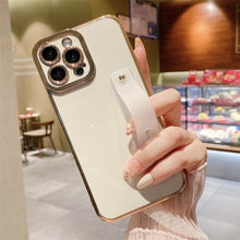 将图片加载到图库查看器，Elegant Adjustable Wrist Strap Hand Band Case For iPhone 12 13 11 14 Pro Max X XS Max XR 14 plus Case with Strap Luxury Plating Gold Bumper Phone Cover Wristband Kickstand Full Body Protective Slim Case Luxury Candy Color Phone Holder Colorful Iphone Case
