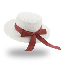Load image into Gallery viewer, Elegant Adult Bucket Hat Beach Summer Straw Hats for Women Beach Sun Straw Hat Wide Luxury Comfortable Hat  Flat Top Ribbon Bowknot Elegant Luxury Women Summer Hat 56-58cm
