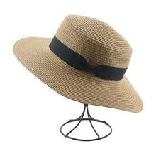 Load image into Gallery viewer, Elegant Adult Bucket Hat Beach Summer Straw Hats for Women Beach Sun Straw Hat Wide Luxury Comfortable Hat  Flat Top Ribbon Bowknot Elegant Luxury Women Summer Hat 56-58cm

