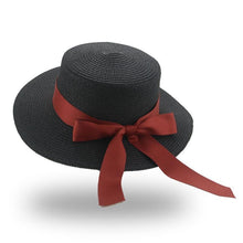 Load image into Gallery viewer, Elegant Adult Bucket Hat Beach Summer Straw Hats for Women Beach Sun Straw Hat Wide Luxury Comfortable Hat  Flat Top Ribbon Bowknot Elegant Luxury Women Summer Hat 56-58cm

