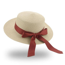 Load image into Gallery viewer, Elegant Adult Bucket Hat Beach Summer Straw Hats for Women Beach Sun Straw Hat Wide Luxury Comfortable Hat  Flat Top Ribbon Bowknot Elegant Luxury Women Summer Hat 56-58cm
