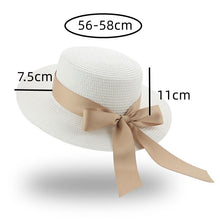 Load image into Gallery viewer, Elegant Adult Bucket Hat Beach Summer Straw Hats for Women Beach Sun Straw Hat Wide Luxury Comfortable Hat  Flat Top Ribbon Bowknot Elegant Luxury Women Summer Hat 56-58cm
