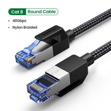将图片加载到图库查看器，Elegant Black Ethernet Cable CAT8 40Gbps 2000MHz CAT 8 Networking Nylon Braided Internet LAN Network Cable With Gold Silver Plated RJ45 Connector Cord For Router TV
