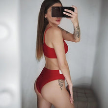 Load image into Gallery viewer, Elegant Black High Waist Swimwear Bikini Women's Swimsuits Push Up Shiny Splicing Bikinis High Cut Bathing Suits Women Bikini Set Push Up High Waist Swimsuit Two Piece Bathing Suit For Girls
