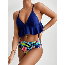 将图片加载到图库查看器，Elegant Black High Waist Two Pieces Bikini Set Women Two Pieces Bathing Suits Ruffled High Waist Bikini Set Swimsuit Female Women Beachwear Swimwear Bather Bathing Suit For Vacation
