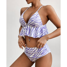 将图片加载到图库查看器，Elegant Black High Waist Two Pieces Bikini Set Women Two Pieces Bathing Suits Ruffled High Waist Bikini Set Swimsuit Female Women Beachwear Swimwear Bather Bathing Suit For Vacation
