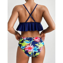 将图片加载到图库查看器，Elegant Black High Waist Two Pieces Bikini Set Women Two Pieces Bathing Suits Ruffled High Waist Bikini Set Swimsuit Female Women Beachwear Swimwear Bather Bathing Suit For Vacation
