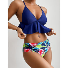 将图片加载到图库查看器，Elegant Black High Waist Two Pieces Bikini Set Women Two Pieces Bathing Suits Ruffled High Waist Bikini Set Swimsuit Female Women Beachwear Swimwear Bather Bathing Suit For Vacation
