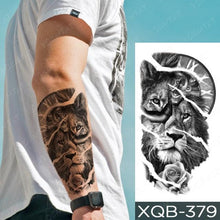 将图片加载到图库查看器，Elegant Black Waterproof Temporary Tattoo Sticker Lion Tiger Bear Flash Tattoos Leopard Wolf Colorful Big Tattoo Stickers For Mens Womens
