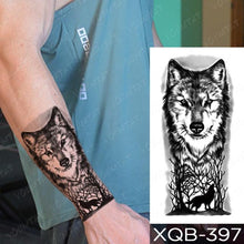 将图片加载到图库查看器，Elegant Black Waterproof Temporary Tattoo Sticker Lion Tiger Bear Flash Tattoos Leopard Wolf Colorful Big Tattoo Stickers For Mens Womens
