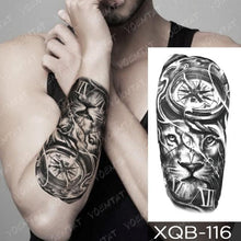 将图片加载到图库查看器，Elegant Black Waterproof Temporary Tattoo Sticker Lion Tiger Bear Flash Tattoos Leopard Wolf Colorful Big Tattoo Stickers For Mens Womens
