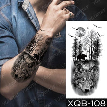 将图片加载到图库查看器，Elegant Black Waterproof Temporary Tattoo Sticker Lion Tiger Bear Flash Tattoos Leopard Wolf Colorful Big Tattoo Stickers For Mens Womens
