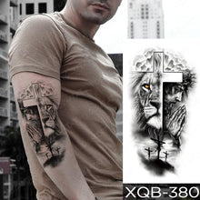 将图片加载到图库查看器，Elegant Black Waterproof Temporary Tattoo Sticker Lion Tiger Bear Flash Tattoos Leopard Wolf Colorful Big Tattoo Stickers For Mens Womens

