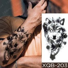 将图片加载到图库查看器，Elegant Black Waterproof Temporary Tattoo Sticker Lion Tiger Bear Flash Tattoos Leopard Wolf Colorful Big Tattoo Stickers For Mens Womens
