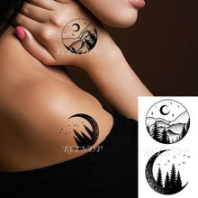 Load image into Gallery viewer, Elegant Black Waterproof Temporary Tattoo Stickers Moon Hill Modern Body Art Stickers Hand Foot High Quality For Womens
