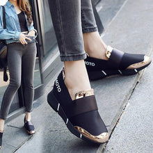 Load image into Gallery viewer, Elegant Black Women Slip-On Casual Thicken Sneakers Soft Soled Slip On Walking Shoes Lightweight Casual Running Sneakers  Flats Casual Walking Espadrilles For Women
