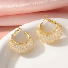 Load image into Gallery viewer, Elegant Crescent Mesh Hoop Earrings with Sparkling Cubic Zirconia
