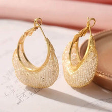 Load image into Gallery viewer, Elegant Crescent Mesh Hoop Earrings with Sparkling Cubic Zirconia
