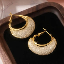 Load image into Gallery viewer, Elegant Crescent Mesh Hoop Earrings with Sparkling Cubic Zirconia
