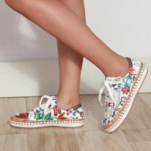 Load image into Gallery viewer, Elegant Floral Womens Sneakers Printed Lace Up Flat Shoes Fashion Round Toe Shoes Women Casual Sneakers Comfortable Tennis Shoes For Walking
