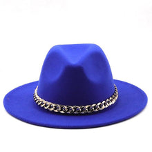 Load image into Gallery viewer, Elegant Green Fedora Hats Women Men Fedora Hats Wide Brim Fedora Hat Summer Chain Band Jazz Hats Winter Autumn Gentleman Outdoor Hat
