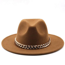 Load image into Gallery viewer, Elegant Green Fedora Hats Women Men Fedora Hats Wide Brim Fedora Hat Summer Chain Band Jazz Hats Winter Autumn Gentleman Outdoor Hat
