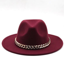 Load image into Gallery viewer, Elegant Green Fedora Hats Women Men Fedora Hats Wide Brim Fedora Hat Summer Chain Band Jazz Hats Winter Autumn Gentleman Outdoor Hat
