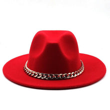 Load image into Gallery viewer, Elegant Green Fedora Hats Women Men Fedora Hats Wide Brim Fedora Hat Summer Chain Band Jazz Hats Winter Autumn Gentleman Outdoor Hat
