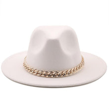 Load image into Gallery viewer, Elegant Green Fedora Hats Women Men Fedora Hats Wide Brim Fedora Hat Summer Chain Band Jazz Hats Winter Autumn Gentleman Outdoor Hat
