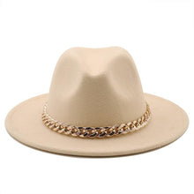 Load image into Gallery viewer, Elegant Green Fedora Hats Women Men Fedora Hats Wide Brim Fedora Hat Summer Chain Band Jazz Hats Winter Autumn Gentleman Outdoor Hat
