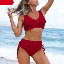 Load image into Gallery viewer, Elegant High Waist Bikini Set Push Up Swimwear Women Swimsuits New Black Bathing Suit Twist Women's High Waist Bikini Twist Front Tie Back 2 Piece Lace Up Summer Swimsuits
