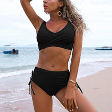 Load image into Gallery viewer, Elegant High Waist Bikini Set Push Up Swimwear Women Swimsuits New Black Bathing Suit Twist Women's High Waist Bikini Twist Front Tie Back 2 Piece Lace Up Summer Swimsuits
