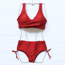 Load image into Gallery viewer, Elegant High Waist Bikini Set Push Up Swimwear Women Swimsuits New Black Bathing Suit Twist Women's High Waist Bikini Twist Front Tie Back 2 Piece Lace Up Summer Swimsuits
