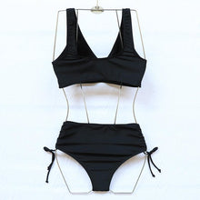 Load image into Gallery viewer, Elegant High Waist Bikini Set Push Up Swimwear Women Swimsuits New Black Bathing Suit Twist Women's High Waist Bikini Twist Front Tie Back 2 Piece Lace Up Summer Swimsuits
