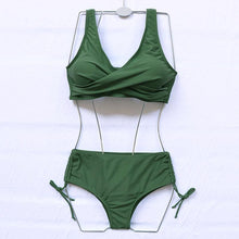 Load image into Gallery viewer, Elegant High Waist Bikini Set Push Up Swimwear Women Swimsuits New Black Bathing Suit Twist Women's High Waist Bikini Twist Front Tie Back 2 Piece Lace Up Summer Swimsuits
