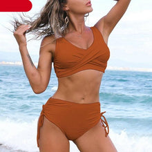 Load image into Gallery viewer, Elegant High Waist Bikini Set Push Up Swimwear Women Swimsuits New Black Bathing Suit Twist Women's High Waist Bikini Twist Front Tie Back 2 Piece Lace Up Summer Swimsuits
