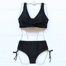 Load image into Gallery viewer, Elegant High Waist Bikini Set Push Up Swimwear Women Swimsuits New Black Bathing Suit Twist Women's High Waist Bikini Twist Front Tie Back 2 Piece Lace Up Summer Swimsuits
