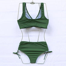 Load image into Gallery viewer, Elegant High Waist Bikini Set Push Up Swimwear Women Swimsuits New Black Bathing Suit Twist Women's High Waist Bikini Twist Front Tie Back 2 Piece Lace Up Summer Swimsuits
