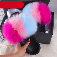Load image into Gallery viewer, Elegant Indoor Fur Slippers For Women Fur Slides Flip Flops Beach Plush Fluffy Furry Slippers Furry Fuzzy Slides Open Toe Fluffy Slides Fox Fur Feather Sandals Fur Slip On Shoes For Women
