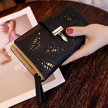 Load image into Gallery viewer, Elegant Leaf Zipper PU Leather Women Wallet Retro Card Holder Modern Design Wallet Excellent Gift
