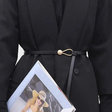 Load image into Gallery viewer, Elegant Leather Adjustable Thin Belt For Women Unique Black Design Ladies Belt High Quality Charming Waistbands For Dress
