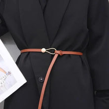 Load image into Gallery viewer, Elegant Leather Adjustable Thin Belt For Women Unique Black Design Ladies Belt High Quality Charming Waistbands For Dress
