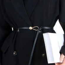 Load image into Gallery viewer, Elegant Leather Adjustable Thin Belt For Women Unique Black Design Ladies Belt High Quality Charming Waistbands For Dress
