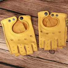 Load image into Gallery viewer, Elegant Men Leather Fingerless Gloves Yellow Cool Stylish Design Comfortable Gloves For Men
