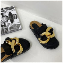 Load image into Gallery viewer, Elegant Metal Chain Design Women Slipper Closed Toe Slip On Shoes Round Toe Low Heels Casual Slides Shoes Flats Loafer Gold Chain Casual Shoes Slip On Women's Slide Sandals Slipers
