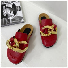 Load image into Gallery viewer, Elegant Metal Chain Design Women Slipper Closed Toe Slip On Shoes Round Toe Low Heels Casual Slides Shoes Flats Loafer Gold Chain Casual Shoes Slip On Women's Slide Sandals Slipers
