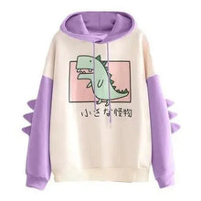 Load image into Gallery viewer, Elegant Oversized Hoodies Women Fashion Splice Dinosaur Print Sweatshirt Tops Casual Long Sleeve Clothes casualSpring Autumn Long Sleeve Dinosaur Sweatshirt Cartoon Design Cute Hoodies for Teens Girls
