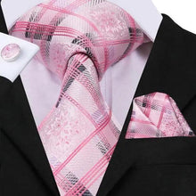 将图片加载到图库查看器，Elegant Pink Silk  Necktie Pocket Square Cufflinks Set Elegant Men's Fashion Wedding Ties For Men And Daily Wear Ties
