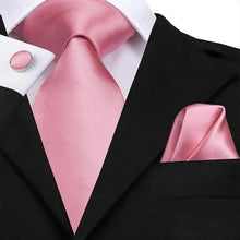 将图片加载到图库查看器，Elegant Pink Silk  Necktie Pocket Square Cufflinks Set Elegant Men's Fashion Wedding Ties For Men And Daily Wear Ties

