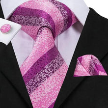 将图片加载到图库查看器，Elegant Pink Silk  Necktie Pocket Square Cufflinks Set Elegant Men's Fashion Wedding Ties For Men And Daily Wear Ties
